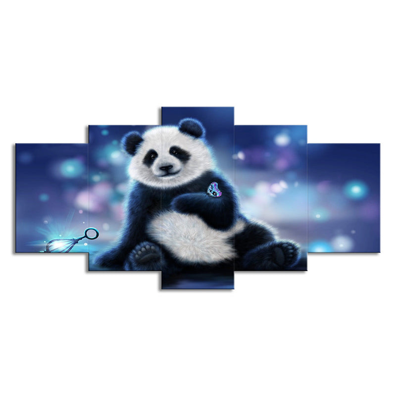 Vivolux | Schwarz-weiße Panda-Leinwandkunst Mehrteilige Wanddekoration auf Lila für das Familienzimmer