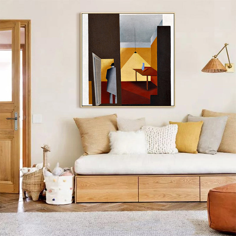 Vivolux | Traditionelle Geometrische Malerei Leinwand Texturiert Pastellfarbe Quadratische Wanddekoration für das Wohnzimmer