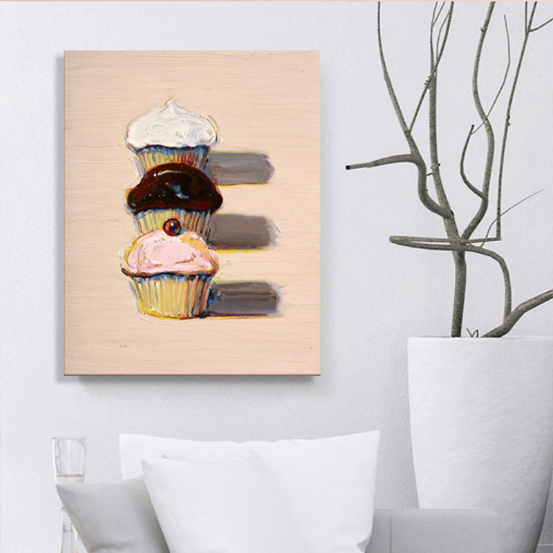 Vivolux | Traditionelle Frucht-Cupcakes Malerei Rosa Texturierte Wandkunst Dekor für das Esszimmer