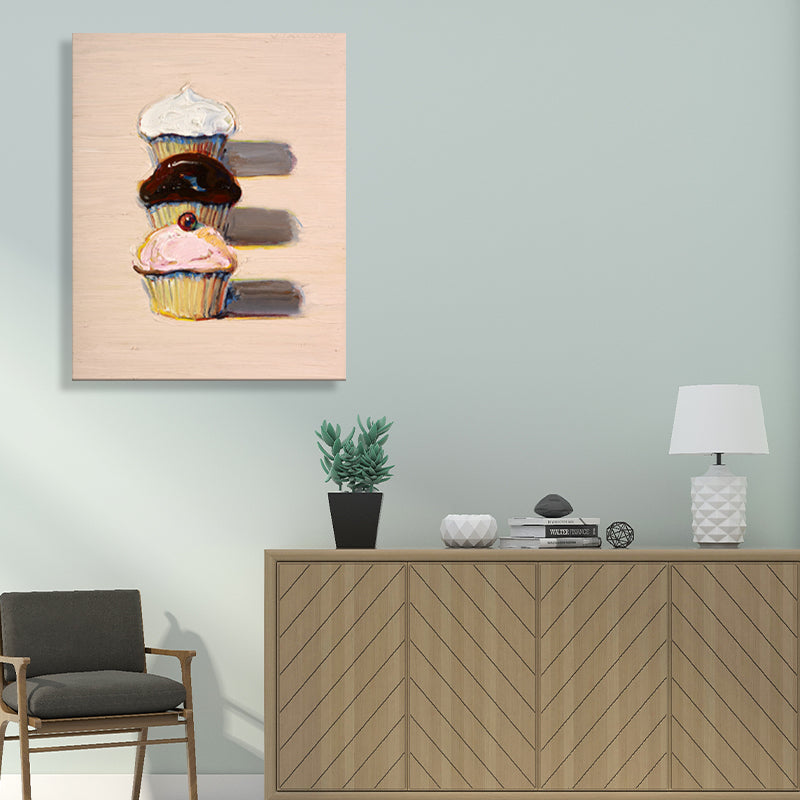 Vivolux | Traditionelle Frucht-Cupcakes Malerei Rosa Texturierte Wandkunst Dekor für das Esszimmer