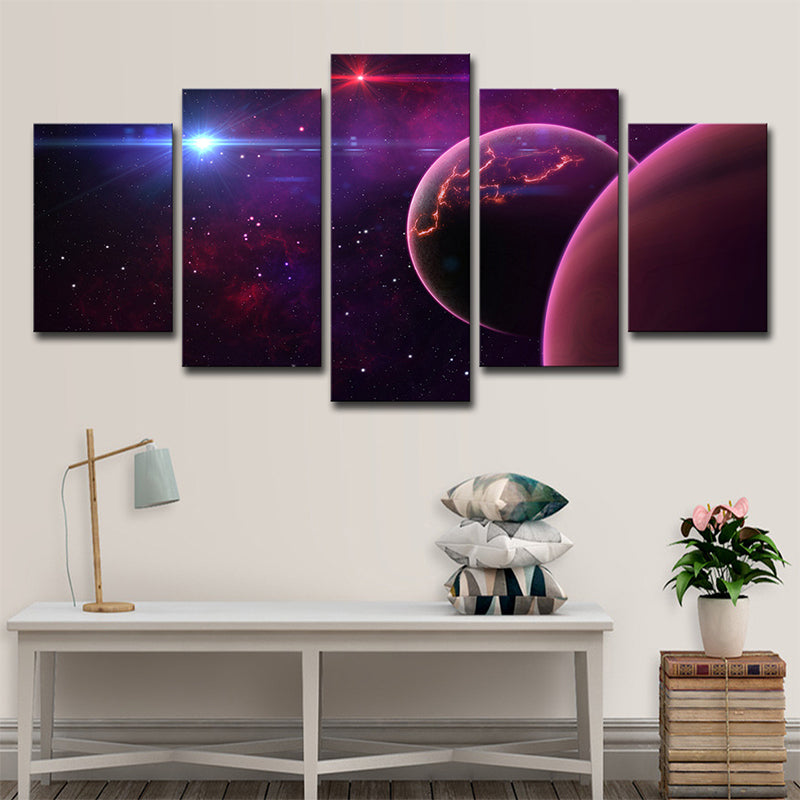 Vivolux | Universum Wandkunst Kinder Traumplanet und Sterne Leinwanddruck in Lila für Schlafzimmer