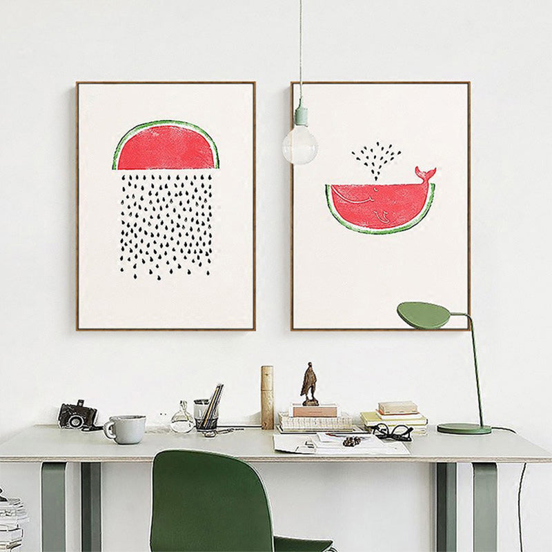 Vivolux | Pink Wassermelonenmuster Leinwand Texturiertes Wandkunst Druck für Schlafzimmer, Verschiedene Größen