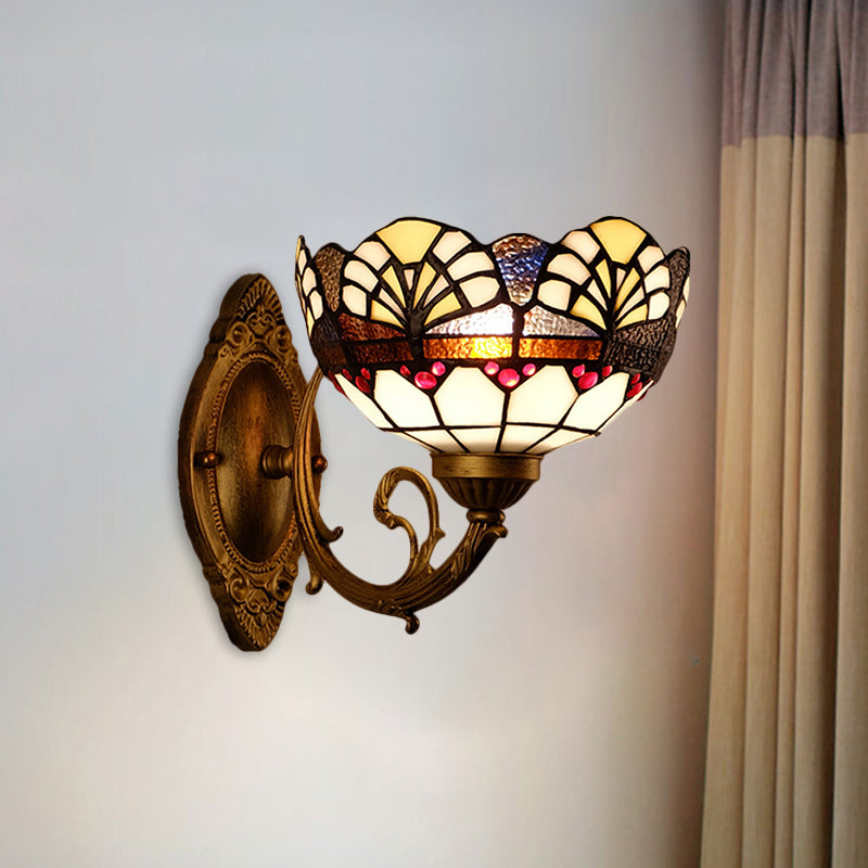 Vivolux | 1 Kopf Scalloped Kuppel Wandleuchte Tiffany Gold Cut Glas Wandleuchte mit Meerjungfrau/schwingendem Arm
