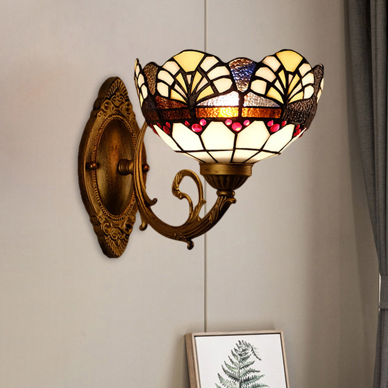 Vivolux | 1 Kopf Scalloped Kuppel Wandleuchte Tiffany Gold Cut Glas Wandleuchte mit Meerjungfrau/schwingendem Arm