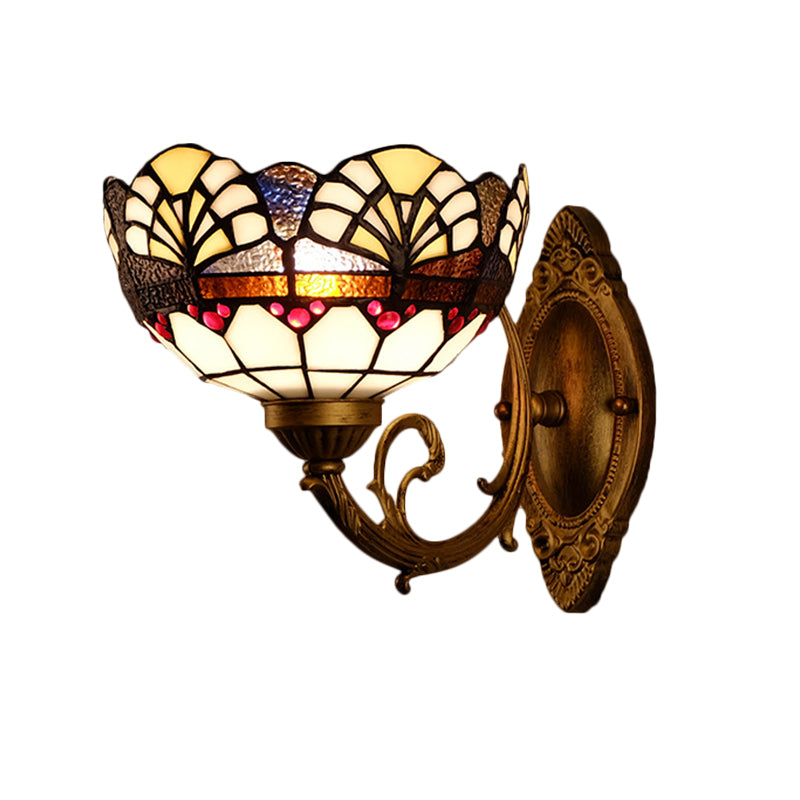 Vivolux | 1 Kopf Scalloped Kuppel Wandleuchte Tiffany Gold Cut Glas Wandleuchte mit Meerjungfrau/schwingendem Arm