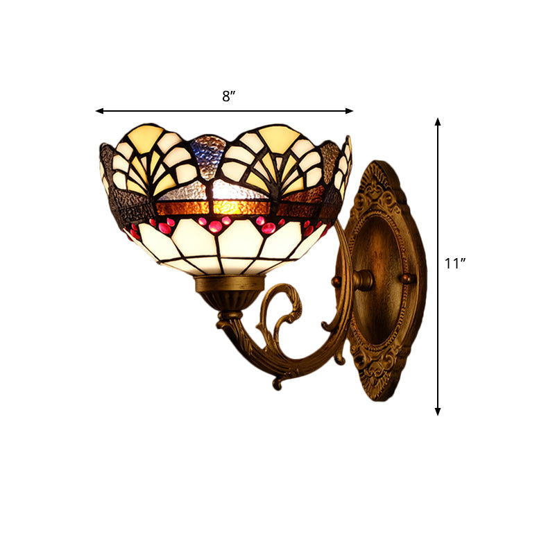 Vivolux | 1 Kopf Scalloped Kuppel Wandleuchte Tiffany Gold Cut Glas Wandleuchte mit Meerjungfrau/schwingendem Arm