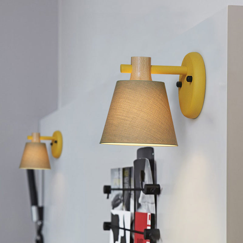 Vivolux | Trommelstof Wandlamp Landelijke Stijl 1 Peertje Geel/Blauw/Groen Wandverlichting Ideeën met Houten Top