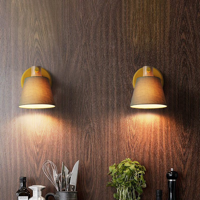 Vivolux | Trommelstof Wandlamp Landelijke Stijl 1 Peertje Geel/Blauw/Groen Wandverlichting Ideeën met Houten Top