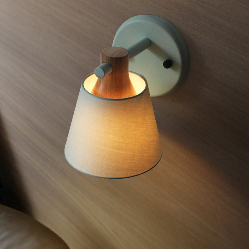 Vivolux | Trommelstof Wandlamp Landelijke Stijl 1 Peertje Geel/Blauw/Groen Wandverlichting Ideeën met Houten Top