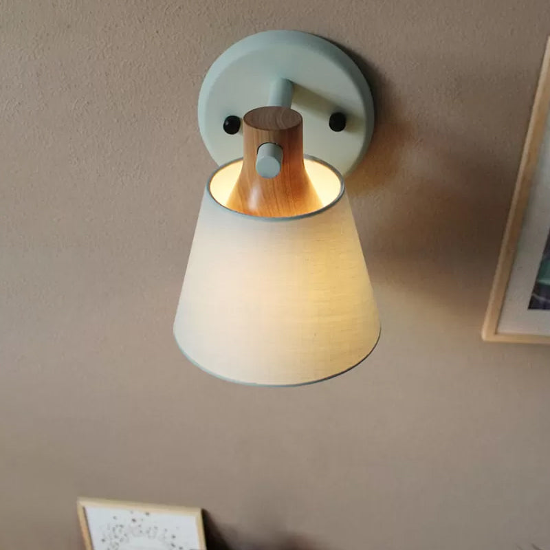 Vivolux | Trommelstof Wandlamp Landelijke Stijl 1 Peertje Geel/Blauw/Groen Wandverlichting Ideeën met Houten Top