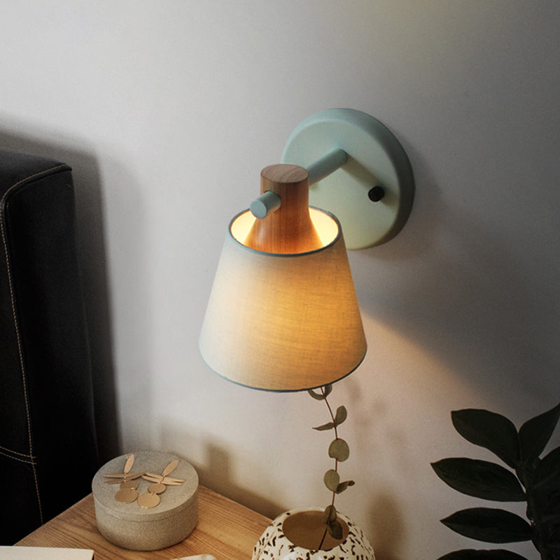 Vivolux | Trommelstof Wandlamp Landelijke Stijl 1 Peertje Geel/Blauw/Groen Wandverlichting Ideeën met Houten Top