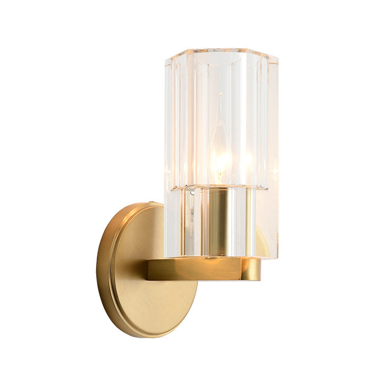Vivolux | 1 Kopf Nachttisch Wandbeleuchtung Ideen Moderne Messing Wandmontage Lampe mit zylindrischem K9 Kristallschirm