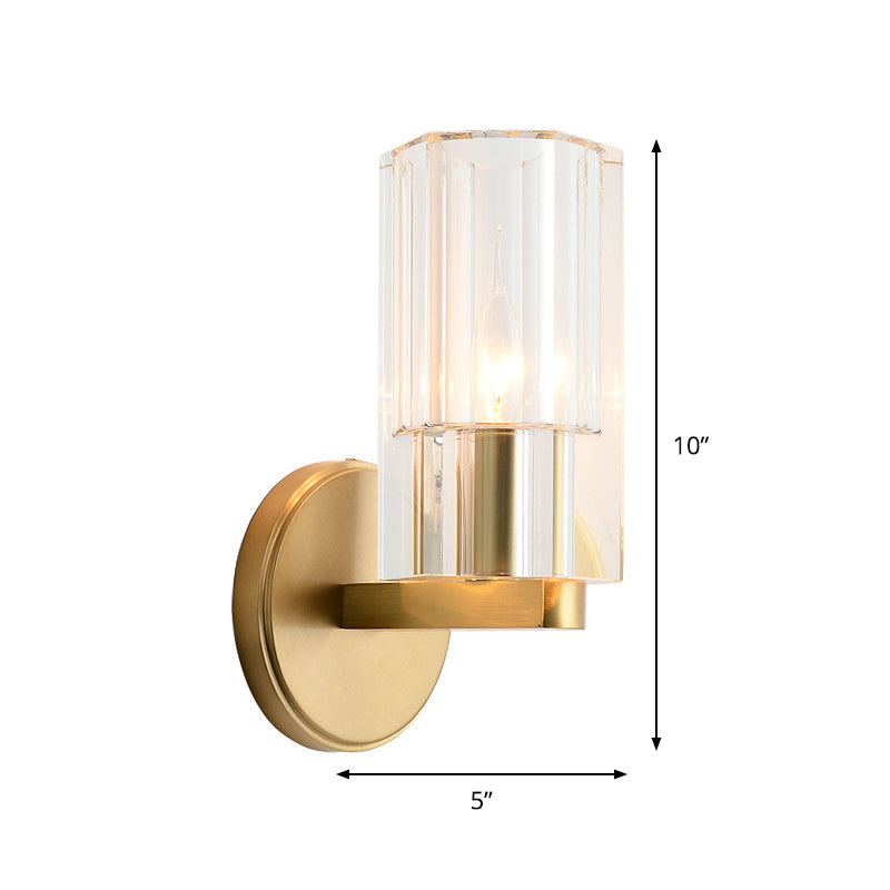 Vivolux | 1 Kopf Nachttisch Wandbeleuchtung Ideen Moderne Messing Wandmontage Lampe mit zylindrischem K9 Kristallschirm