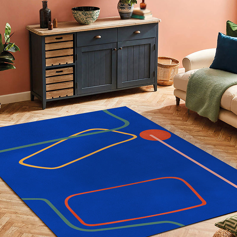 Vivolux | Nordic Modernism Teppich Blau und Gelb Abstrakter Teppich Haustierfreundlicher Antirutsch-Teppich für das Schlafzimmer