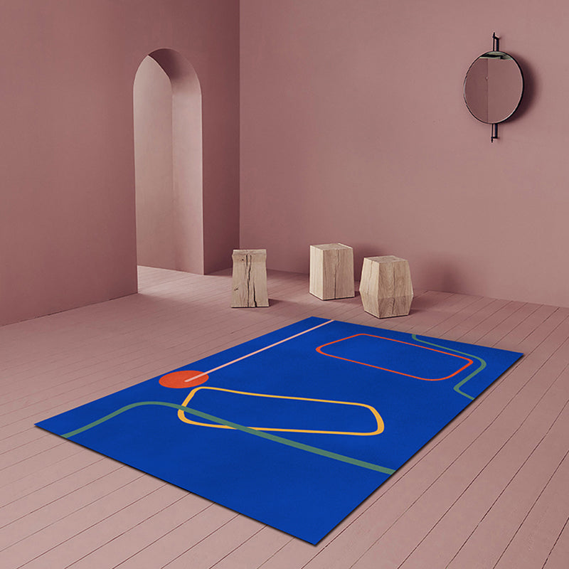 Vivolux | Nordic Modernism Teppich Blau und Gelb Abstrakter Teppich Haustierfreundlicher Antirutsch-Teppich für das Schlafzimmer