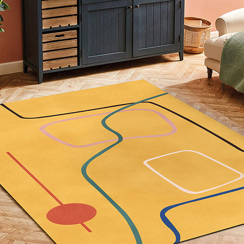 Vivolux | Nordic Modernism Teppich Blau und Gelb Abstrakter Teppich Haustierfreundlicher Antirutsch-Teppich für das Schlafzimmer