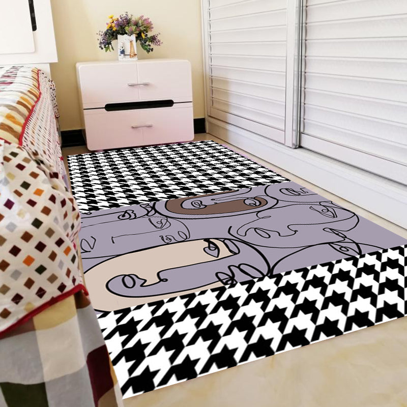Vivolux | Rosa Hahnentritt-Muster Teppich Polyester Moderner Teppich Haustierfreundlicher Anti-Rutsch-Rücken Teppich für das Wohnzimmer