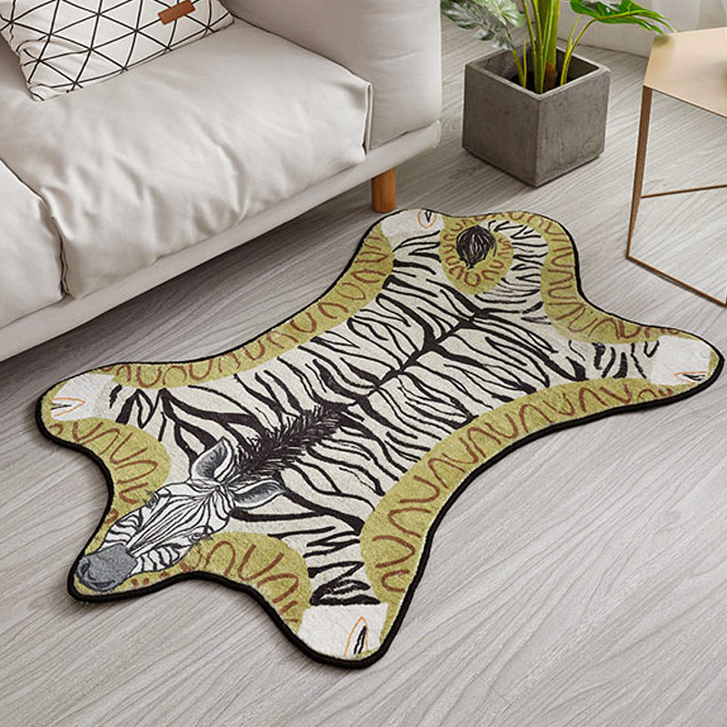 Vivolux | Uniek Kinderen Onregelmatig Vloerkleed in Geel en Grijs Dieren Zebra Patroon Vloerkleed Polyester Wasbaar Tapijt voor Kinderkamer