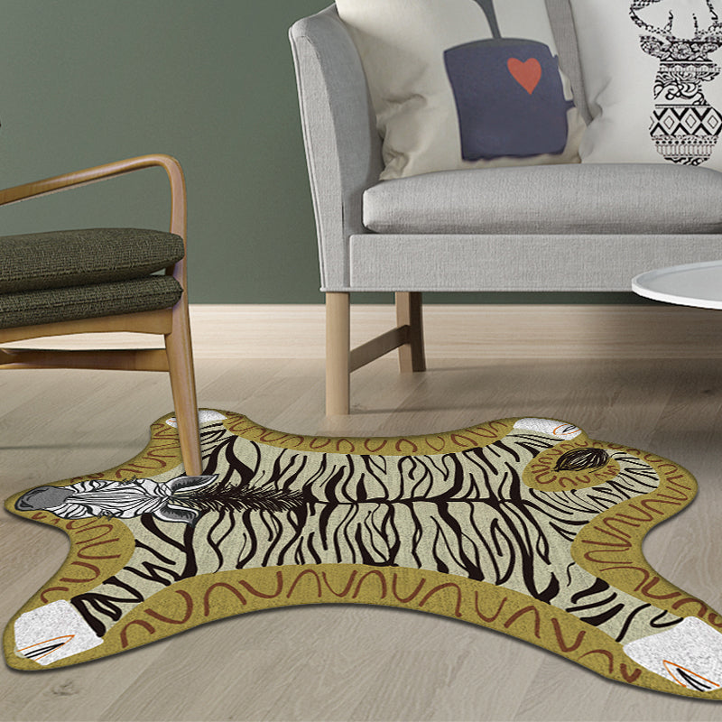 Vivolux | Uniek Kinderen Onregelmatig Vloerkleed in Geel en Grijs Dieren Zebra Patroon Vloerkleed Polyester Wasbaar Tapijt voor Kinderkamer