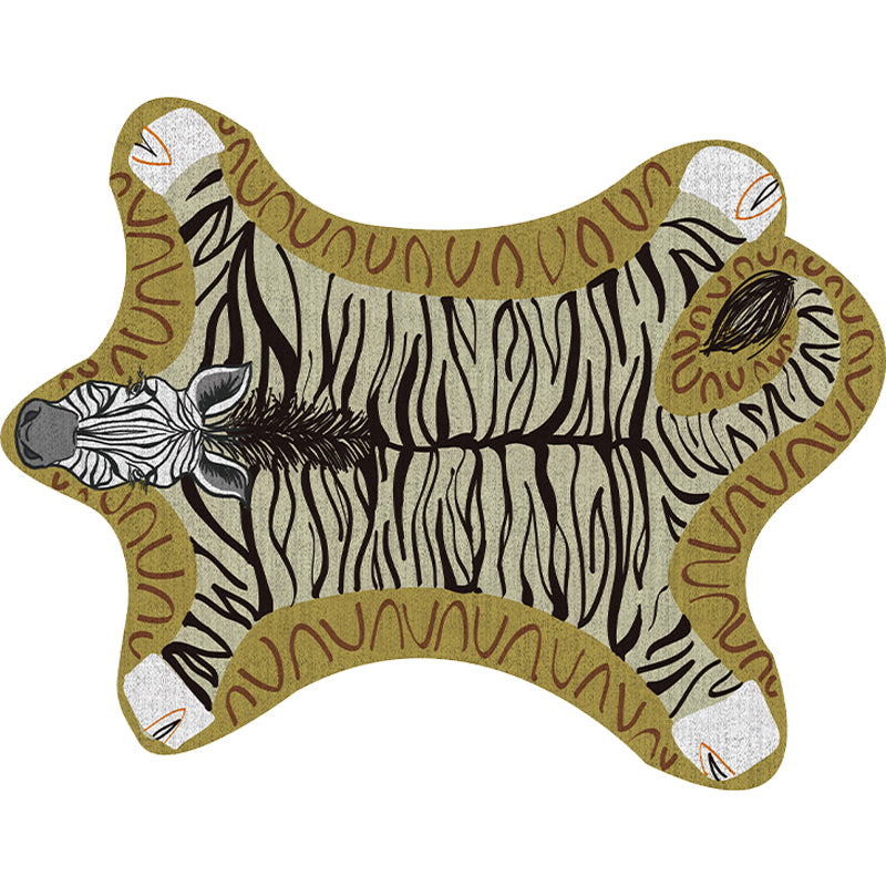 Vivolux | Uniek Kinderen Onregelmatig Vloerkleed in Geel en Grijs Dieren Zebra Patroon Vloerkleed Polyester Wasbaar Tapijt voor Kinderkamer