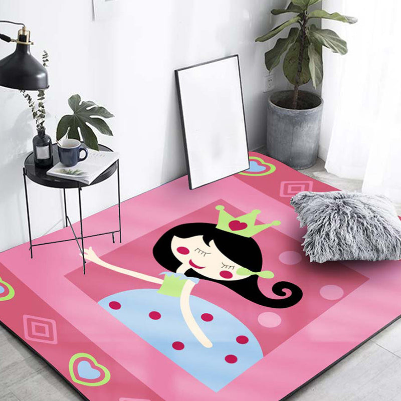 Vivolux | Schöner Cartoon-Charakter-Musterteppich Rosa Kinderteppich Polyester Waschbar Haustierfreundlicher Antirutsch-Teppich für das Kinderzimmer