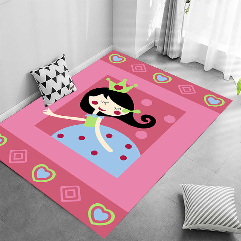 Vivolux | Schöner Cartoon-Charakter-Musterteppich Rosa Kinderteppich Polyester Waschbar Haustierfreundlicher Antirutsch-Teppich für das Kinderzimmer