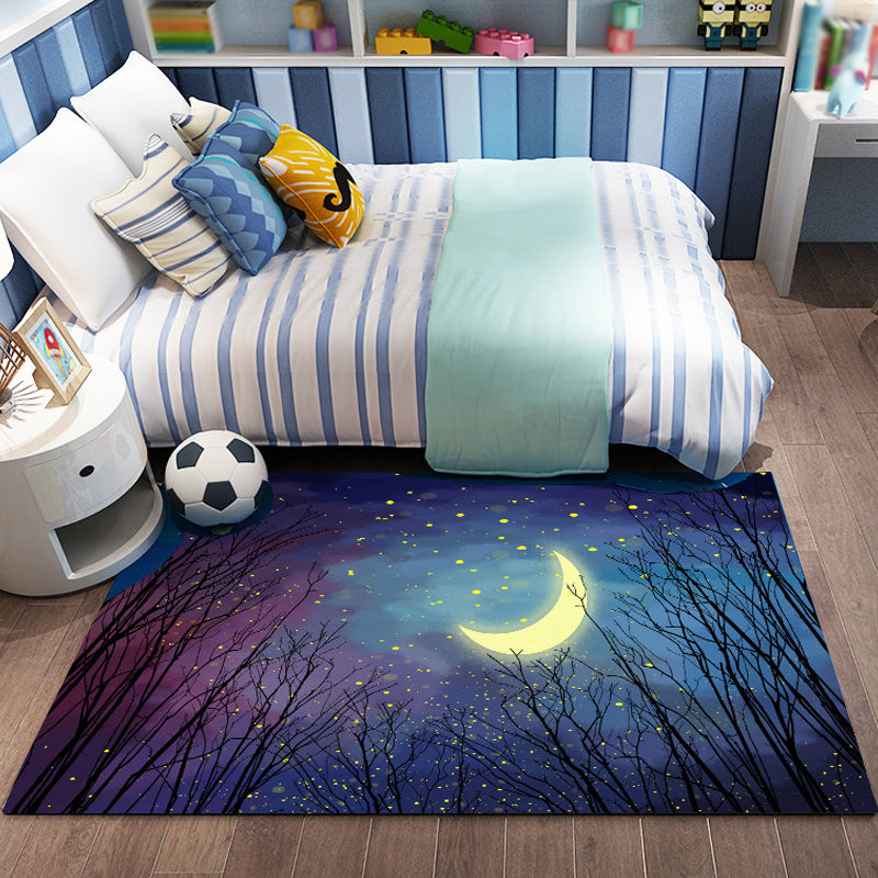 Vivolux | Roze en blauwe kids tapijt Polyester Bos en stad patroon tapijt Dier vriendelijk Wasbaar Antislip achterkant vloerkleed voor decoratie