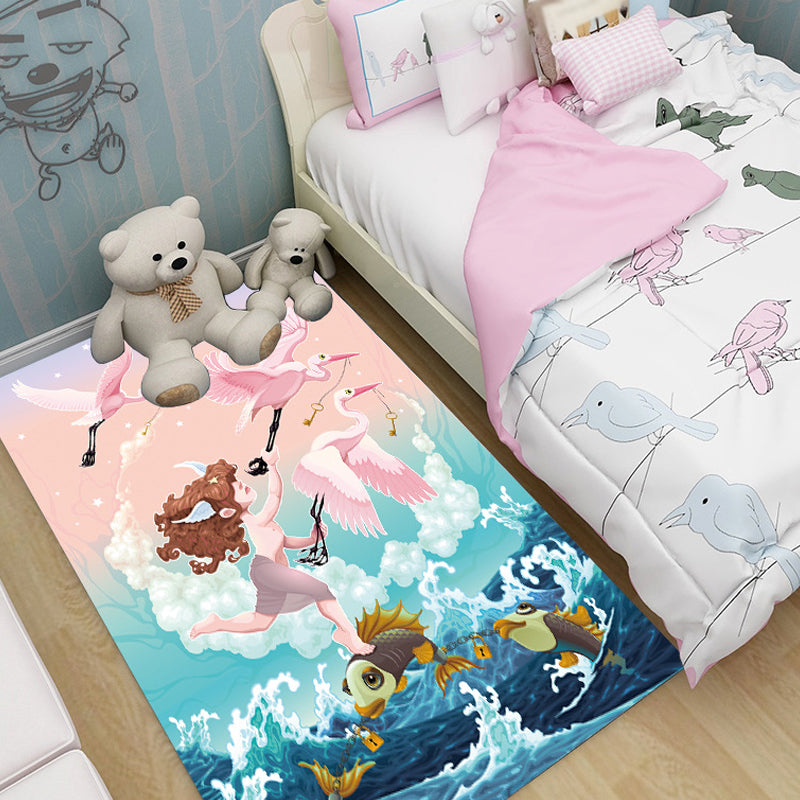 Vivolux | Roze en blauwe kids tapijt Polyester Bos en stad patroon tapijt Dier vriendelijk Wasbaar Antislip achterkant vloerkleed voor decoratie