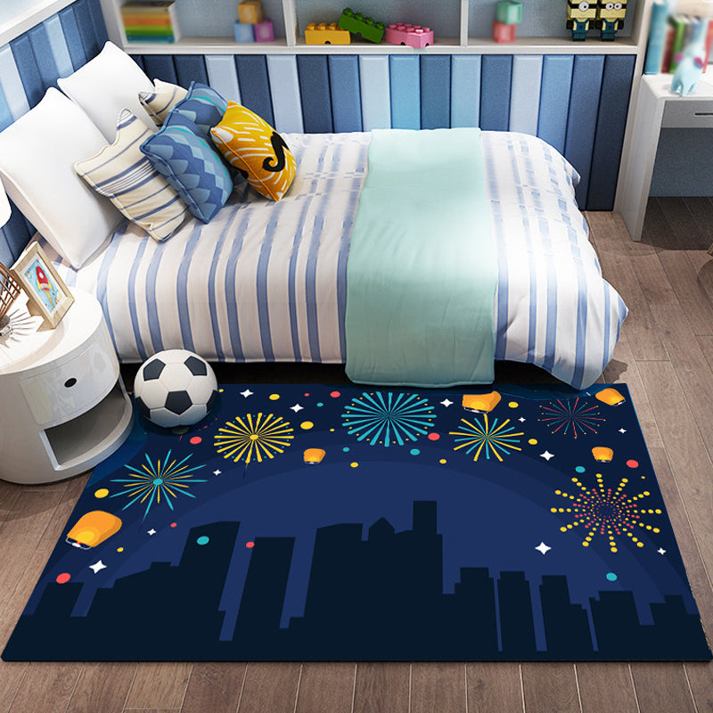 Vivolux | Roze en blauwe kids tapijt Polyester Bos en stad patroon tapijt Dier vriendelijk Wasbaar Antislip achterkant vloerkleed voor decoratie