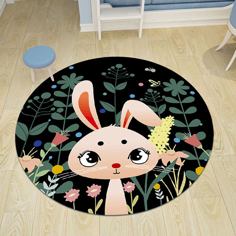 Vivolux | Rosa und blauer Kinderteppich Polyester Cartoon Tiermuster Teppich haustierfreundlich waschbar rutschfeste Rückseite Teppich zur Dekoration