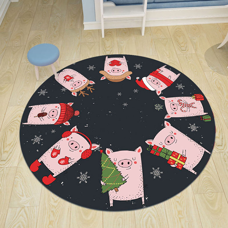 Vivolux | Rosa und blauer Kinderteppich Polyester Cartoon Tiermuster Teppich haustierfreundlich waschbar rutschfeste Rückseite Teppich zur Dekoration