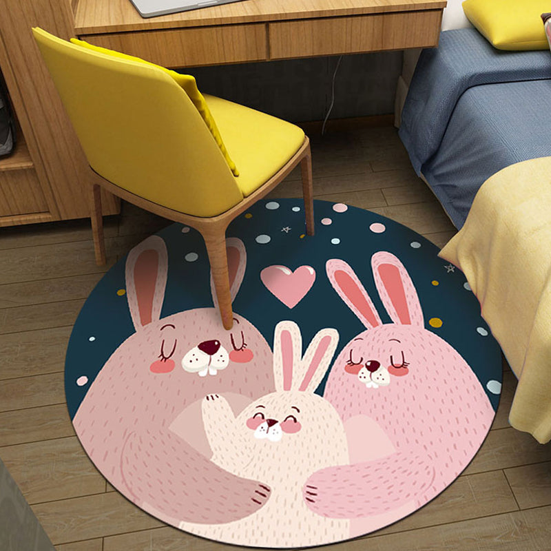 Vivolux | Schöner Cartoon-Charakter-Musterteppich Rosa Kinderteppich Polyester Waschbar Haustierfreundlicher Antirutsch-Teppich für das Kinderzimmer