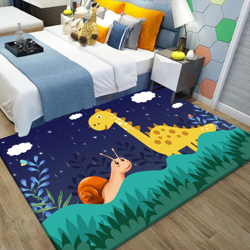 Vivolux | Uniek Cartoon Dierpatroon Tapijt Zwart en Blauw Kids Tapijt Polyester Huisdier Vriendelijk Wasbaar Gebiedtapijt voor Kinderkamer