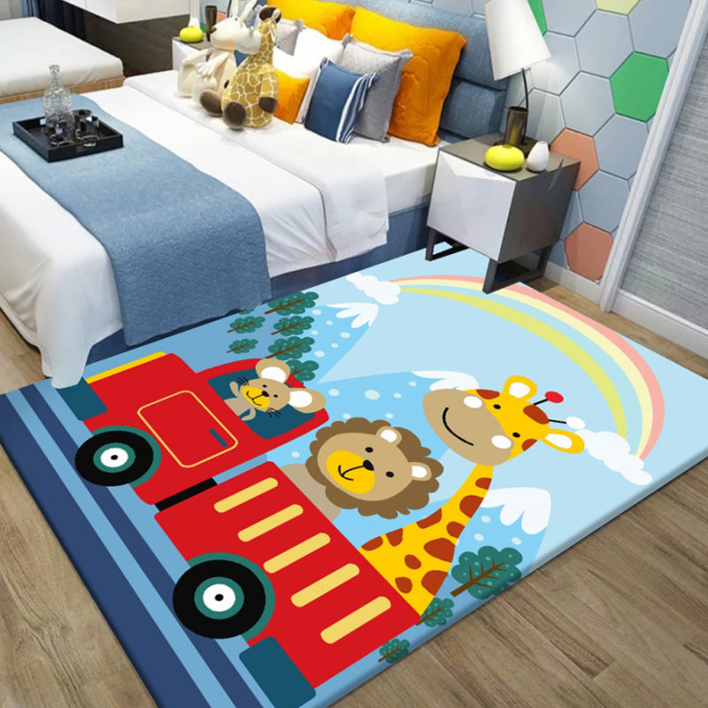 Vivolux | Uniek Cartoon Dierpatroon Tapijt Zwart en Blauw Kids Tapijt Polyester Huisdier Vriendelijk Wasbaar Gebiedtapijt voor Kinderkamer