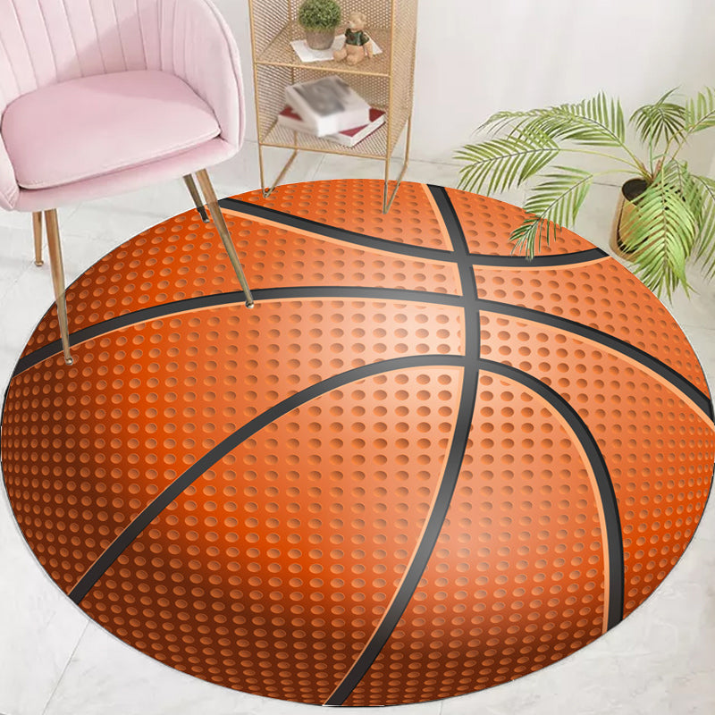 Vivolux | Schicker Sportmuster Teppich Orange und Weiß Kinder Teppich Polyester Waschbar Haustierfreundlich Anti-Rutsch Teppich für das Kinderzimmer