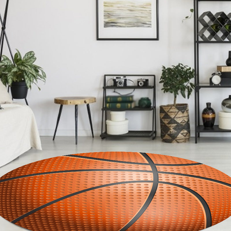 Vivolux | Schicker Sportmuster Teppich Orange und Weiß Kinder Teppich Polyester Waschbar Haustierfreundlich Anti-Rutsch Teppich für das Kinderzimmer