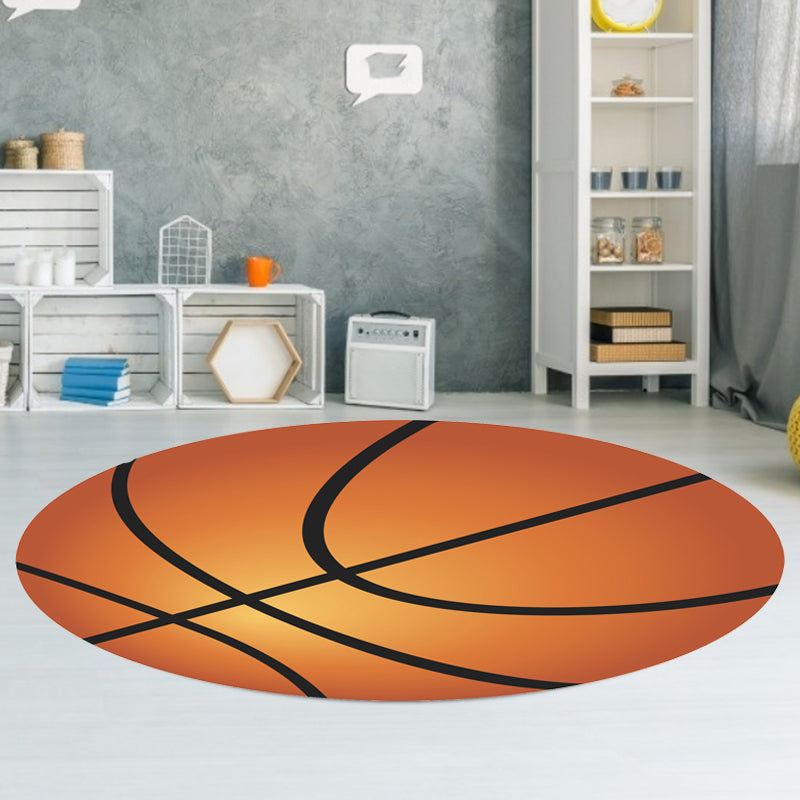 Vivolux | Schicker Sportmuster Teppich Orange und Weiß Kinder Teppich Polyester Waschbar Haustierfreundlich Anti-Rutsch Teppich für das Kinderzimmer