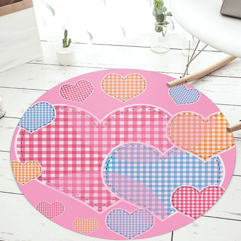 Vivolux | Ungewöhnlicher Herzmuster-Teppich mit floralen Pink- und Blautönen Kinderteppich Polyester Waschbar Haustierfreundlicher rutschfester Teppich für das Kinderzimmer