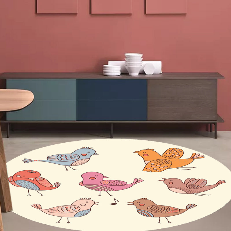 Vivolux | Rosa und blauer Kinderteppich Polyester Cartoon Tiermuster Teppich haustierfreundlich waschbar rutschfeste Rückseite Teppich zur Dekoration