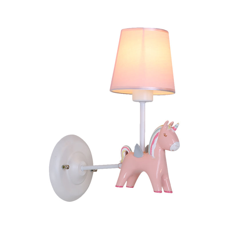 Vivolux | Stof Conische Wandlamp Macaron 1 Lamp Wandverlichting Ideeën met Eenhoorn Deco in Roze/Blauw