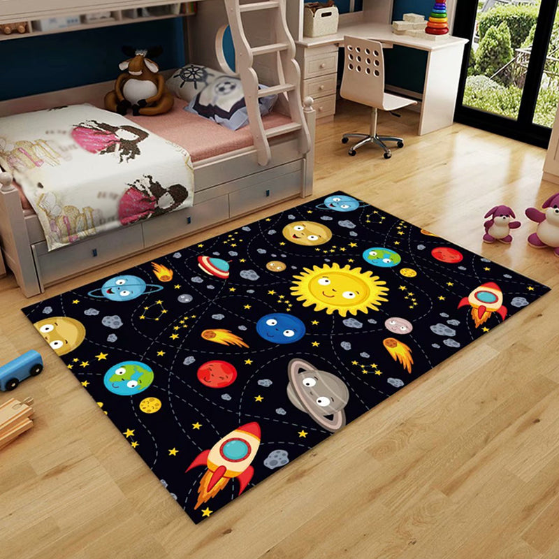 Vivolux | Ungewöhnlicher Muster-Teppich im Weltraum-Motiv Mehrfarbiger Kinderteppich Polyester Haustierfreundlicher Waschbarer Teppich für das Kinderzimmer