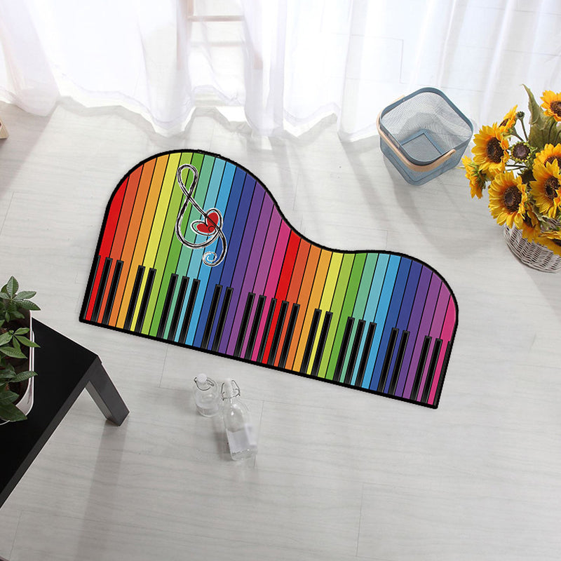 Vivolux | Ungewöhnlicher Klavier-Muster-Teppich mit Noten Mehrfarben Kinderteppich Polyester Waschbar Tierfreundlich Rutschfester Teppich für das Kinderzimmer