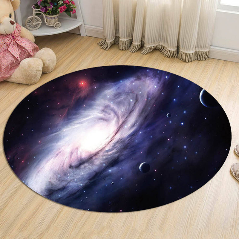 Vivolux | Nordic Galaxy Muster Teppich Schwarz und Blau Kinder Teppich Polyester Tierfreundlich Waschbar Teppich für Kinderzimmer
