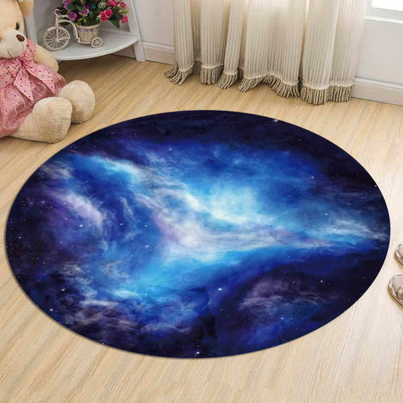 Vivolux | Nordic Galaxy Muster Teppich Schwarz und Blau Kinder Teppich Polyester Tierfreundlich Waschbar Teppich für Kinderzimmer