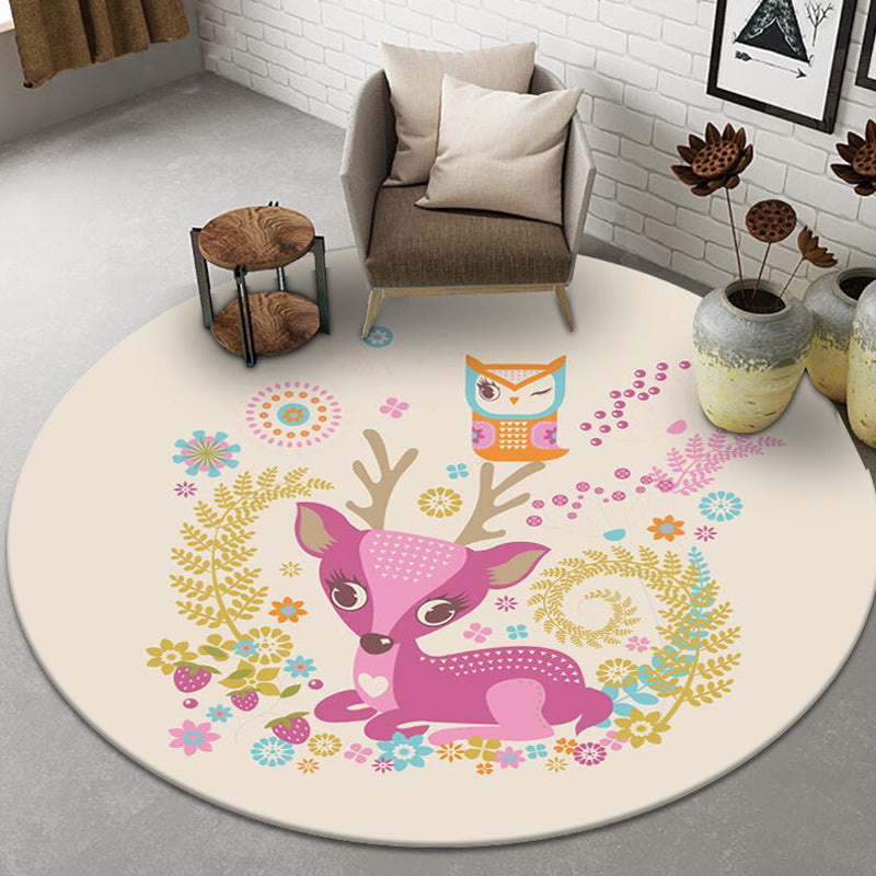 Vivolux | Schöner Cartoon Tier Muster Teppich Beige und Rot Kinder Teppich Polyester Haustierfreundlich Waschbarer Teppich für das Kinderzimmer