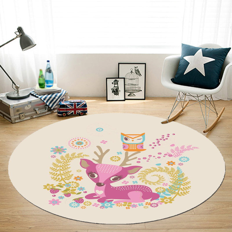 Vivolux | Schöner Cartoon Tier Muster Teppich Beige und Rot Kinder Teppich Polyester Haustierfreundlich Waschbarer Teppich für das Kinderzimmer