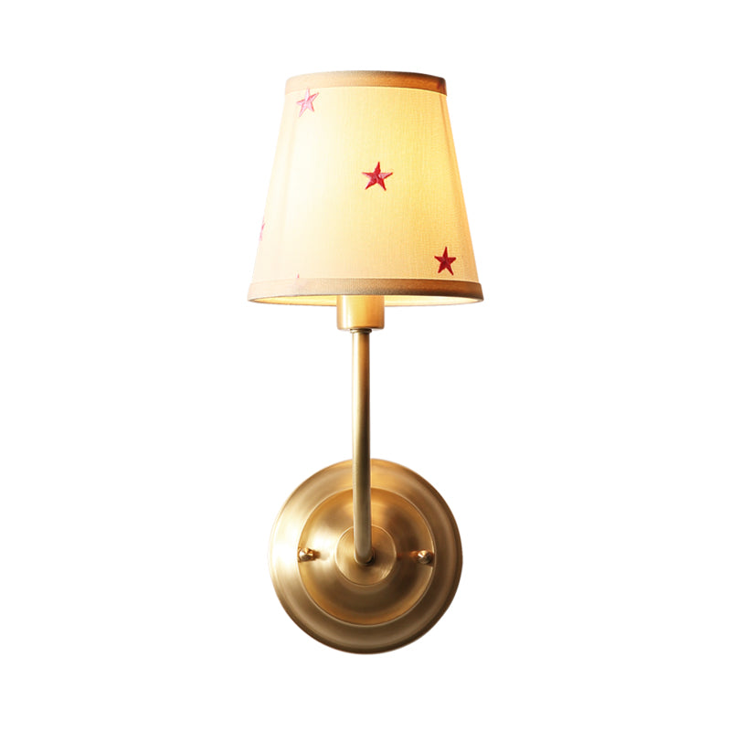 Vivolux | 1 Kopf Tapered Shade Wandlampe im traditionellen Stil, Stoff Metall Wandleuchte in Gold für Kinderzimmer