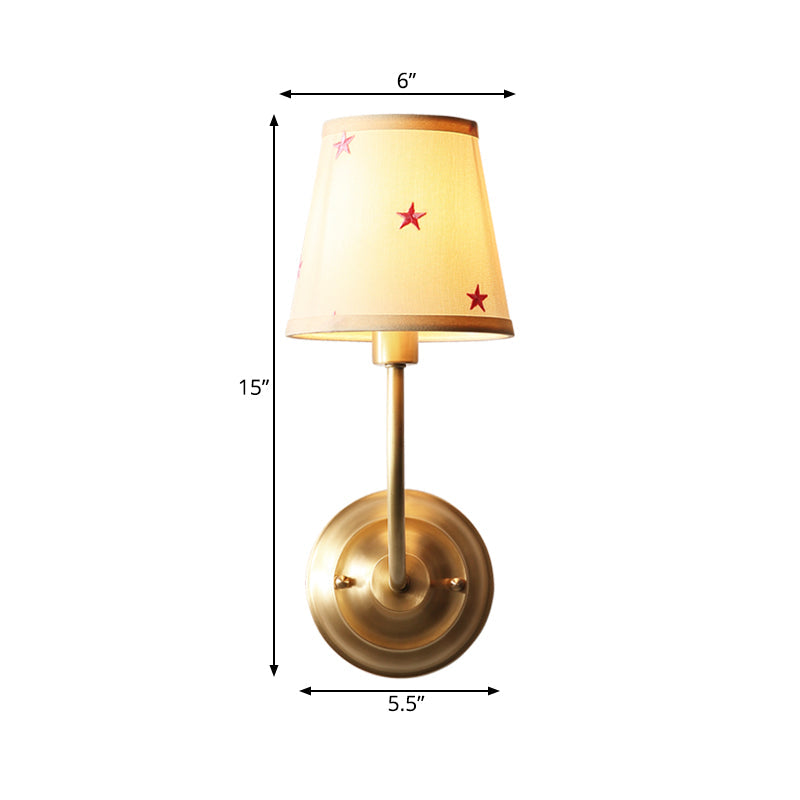 Vivolux | 1 Kopf Tapered Shade Wandlampe im traditionellen Stil, Stoff Metall Wandleuchte in Gold für Kinderzimmer