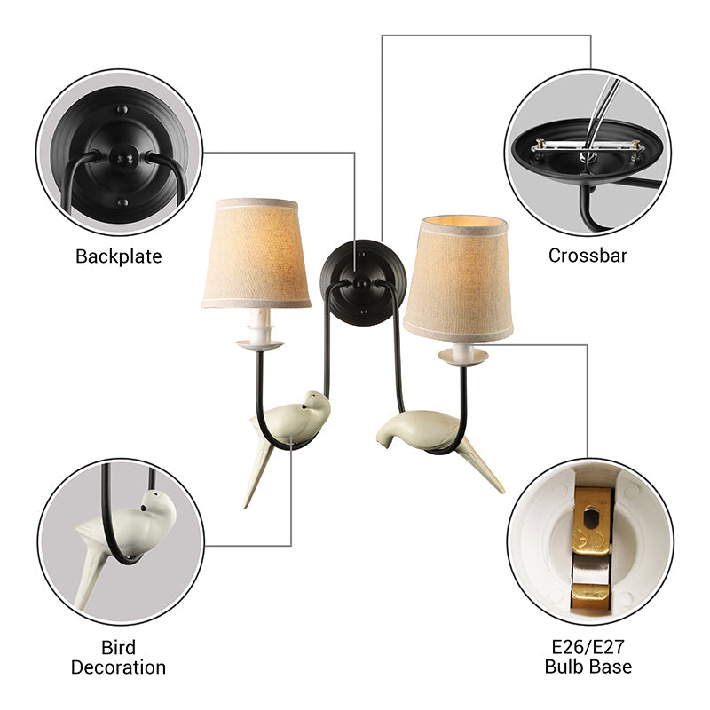 Vivolux | Verpleegkamer Tapered Shade Wandlamp Stof Traditionele Witte Wandsteen met Duif Decoratie