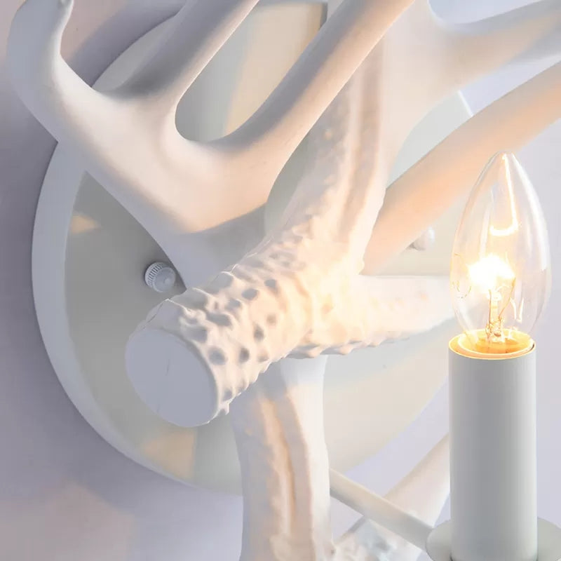 Vivolux | Rustikale Stil Geweih Wandlampe Harz Einzellicht Wandleuchten Licht in Weiß-Finish für Inn Villa